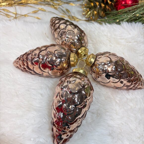 Martha Stewart Blown GLASS Copper PINECONE Ornaments Set of 4 NEW 5" - Picture 5 of 6
